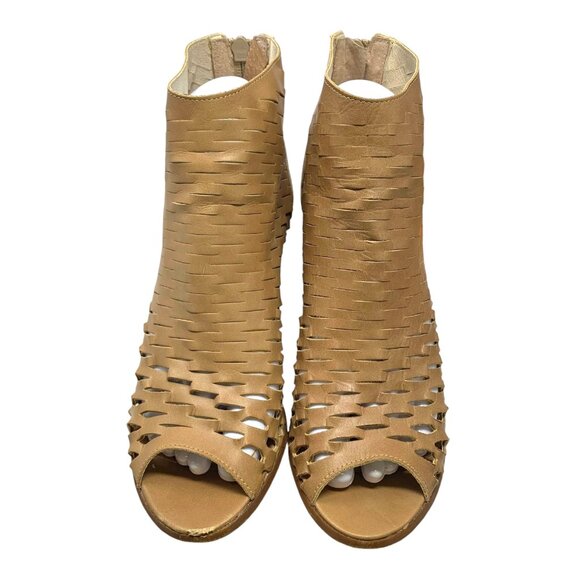 Piampiani Tan Laser Cut Leather Open Toe Booties - Picture 6 of 12